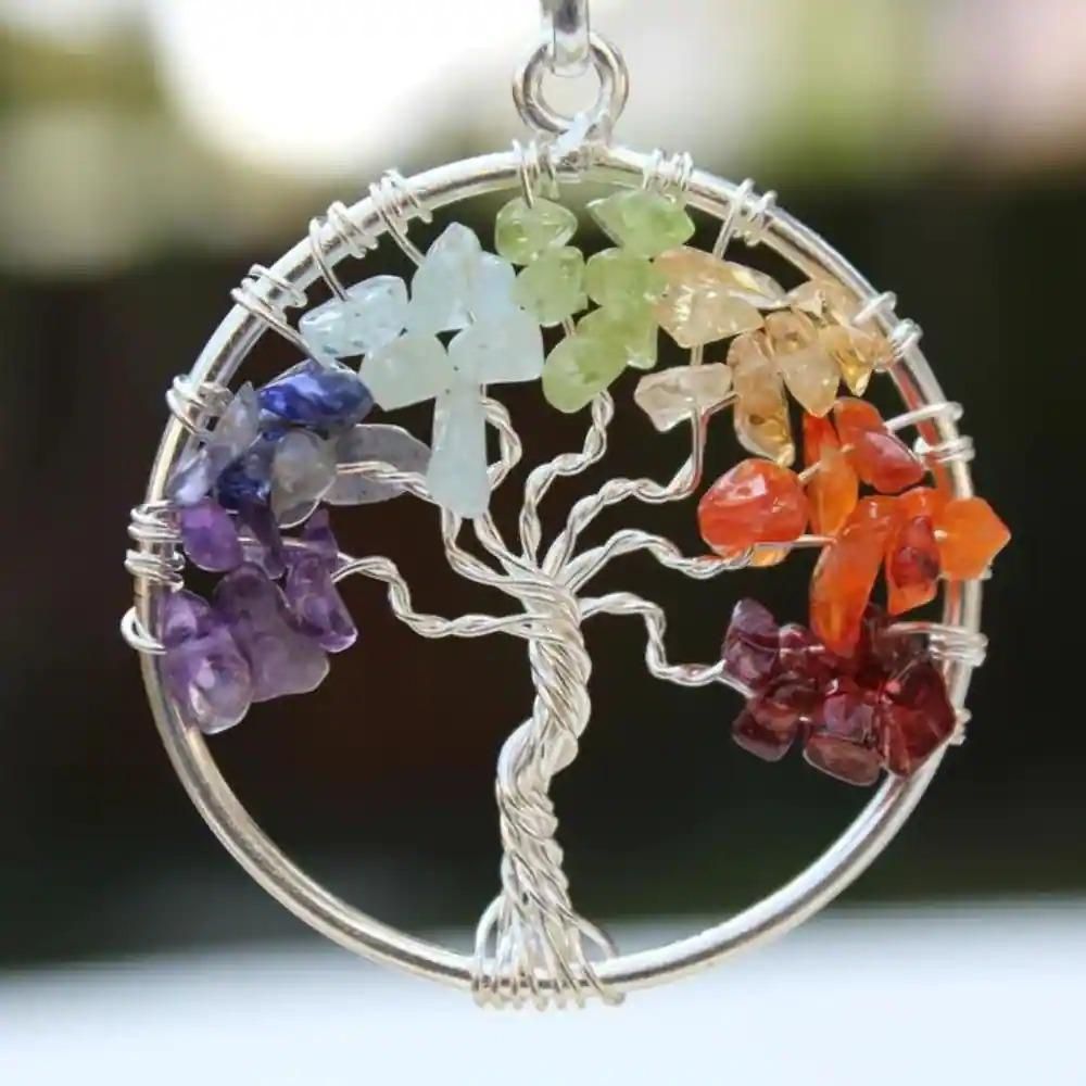 Tree of Life with 7 Chakra Stones Pendant with Chain